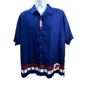 Molson Miller Lite Blue Graphic Print Button Short-Sleeve Collared Shirt - Sz XL